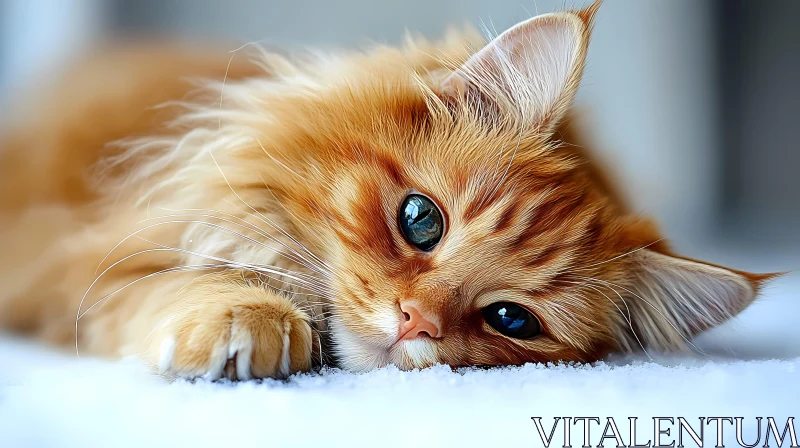 Fluffy Ginger Cat Resting AI Image