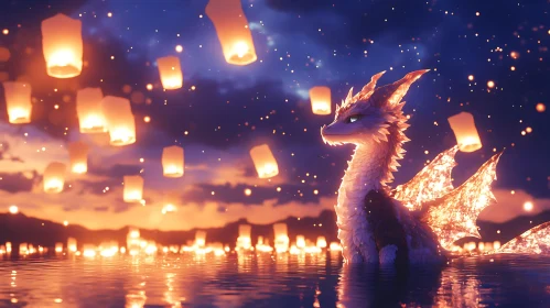 Dragon in Water with Lanterns