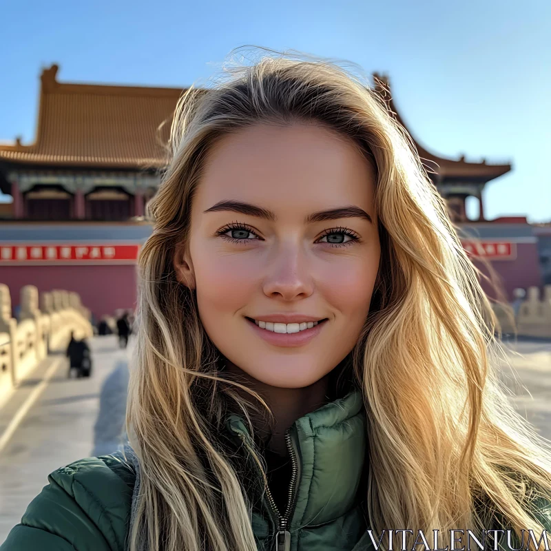 AI ART Blonde Woman Smiling in the City