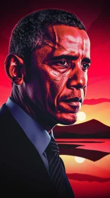 Obama Against a Sunset Landscape