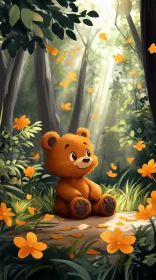 Joyful Bear Amidst Orange Blossoms