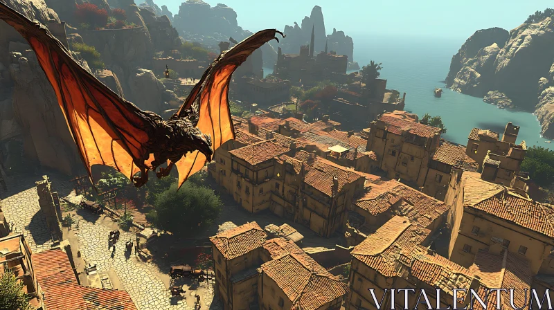 AI ART Aerial Dragon Flight Over Old Town