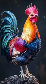 Colorful Rooster on a Rock