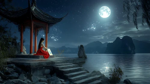 Serene Lunar Night Painting