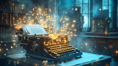 Vintage Typewriter with Golden Sparkles