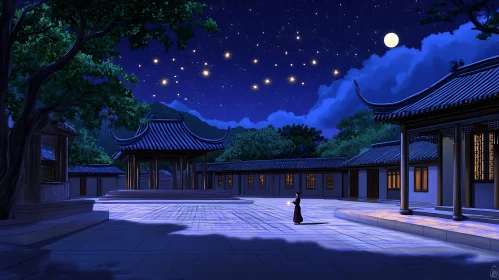 Starlit Night at Ancient Building