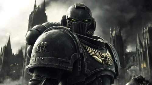 Armored Cyborg in Dark Ambiance