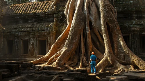 Nature's Embrace: Temple Ruins and Ancient Roots