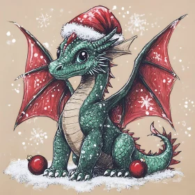 Christmas Dragon with Baubles and Snow