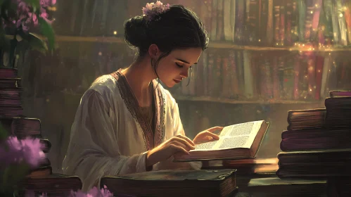 Lady immersed in literature