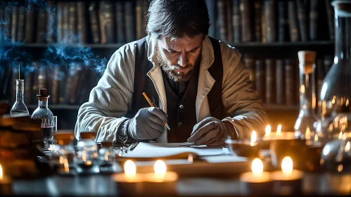 Researcher in Candlelit Lab