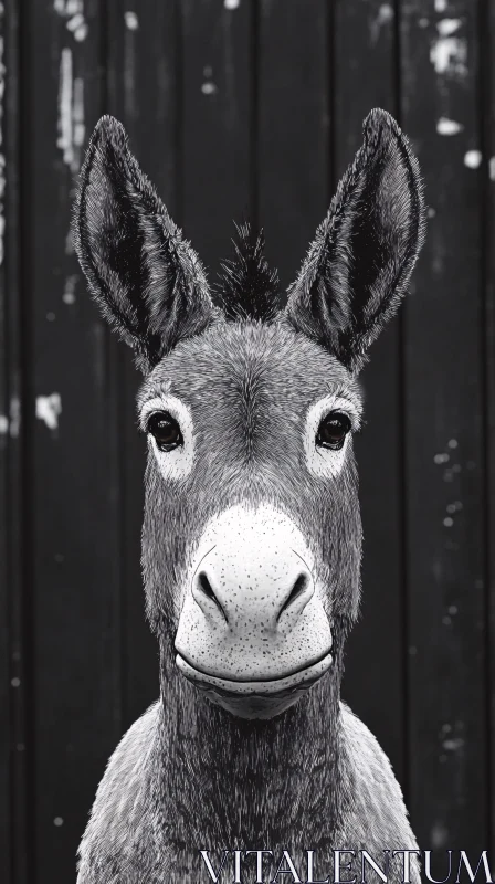 Black and White Donkey Illustration AI Image