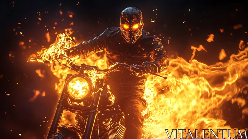 Infernal Rider on a Burning Motorcycle AI Image