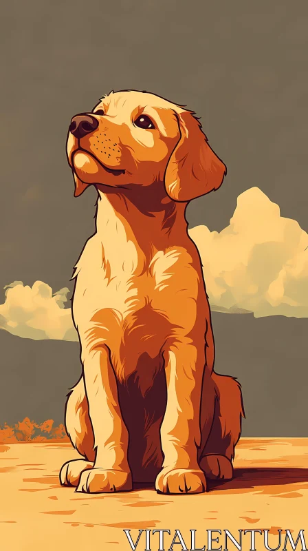 Golden Retriever in Serene Skyscape AI Image