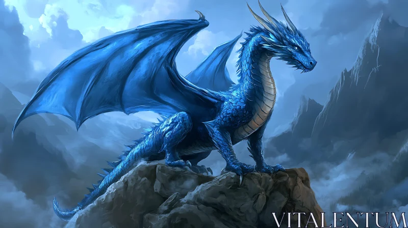 AI ART Azure Dragon on Mountain Peak