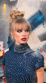 Elegant Portrait of Taylor Swift in Blue Dress