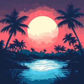 Island Sunset with Palms