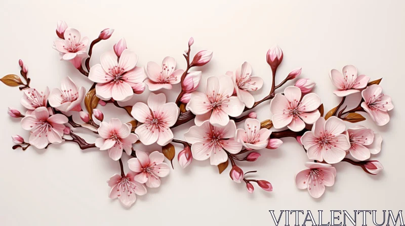 Cherry Blossom Branch in 3D Ceramic and Paper Cutout Style AI Image