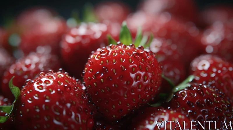 AI ART Close-up View of Fresh, Gleaming Strawberries