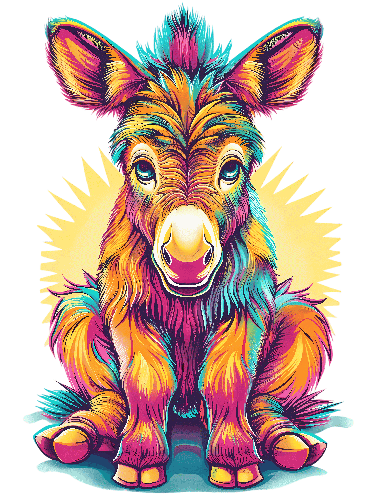 Colorful Cartoon Donkey with Rainbow Mane and Gradient Background