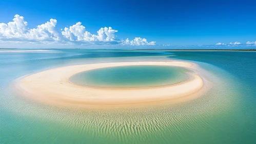 Circular Sandbar and Azure Ocean Aerial