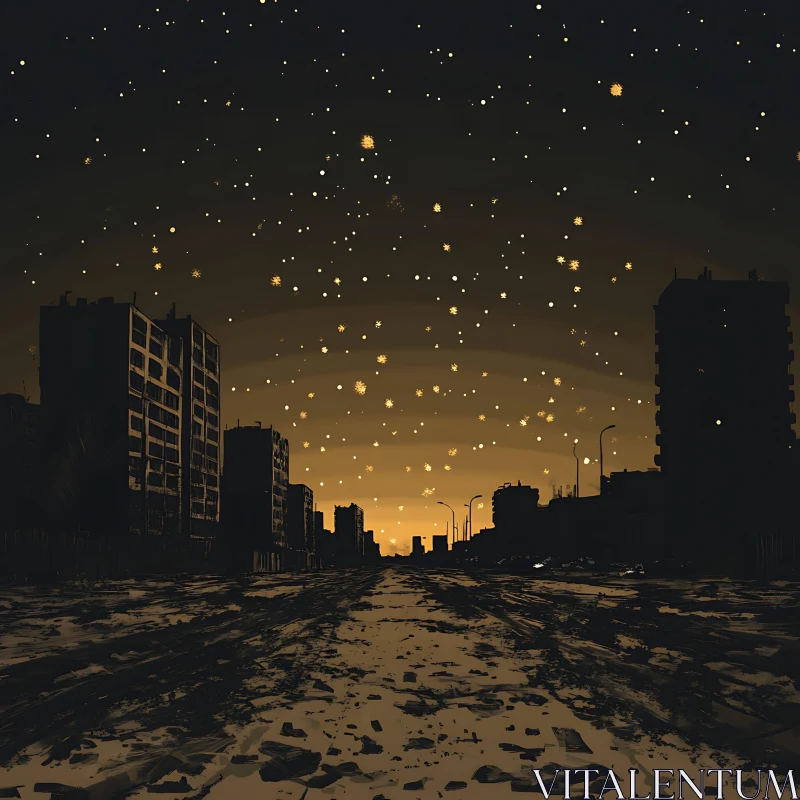 Twilight Urban Scene with Stars AI Image