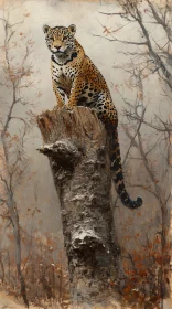 Majestic Leopard on Tree Stump
