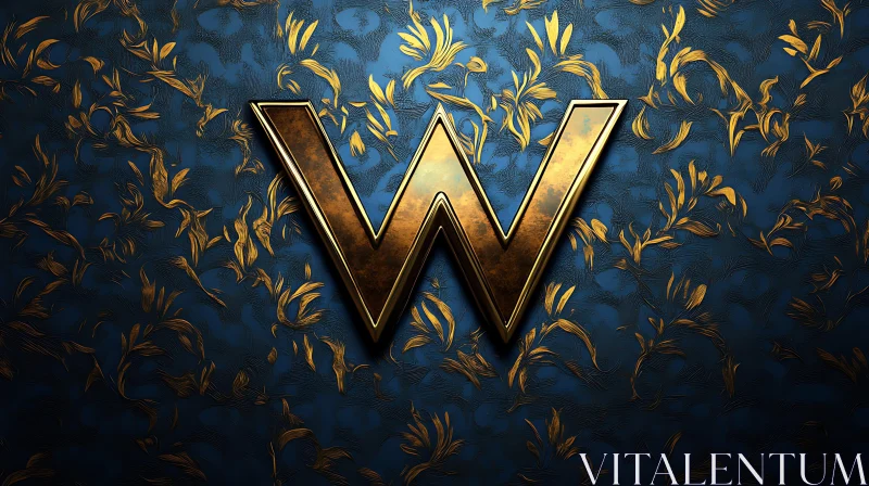 Golden W on Blue Floral Pattern AI Image