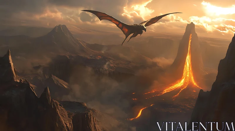 AI ART Dragon Over Fiery Landscape