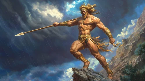 Golden Warrior Against Stormy Sky