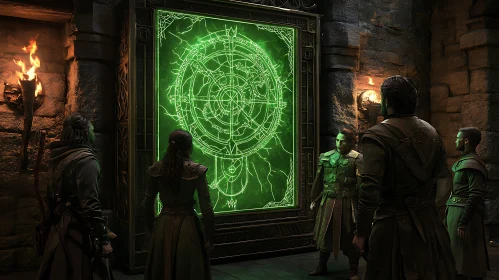 Enigmatic Green Portal in Ancient Setting