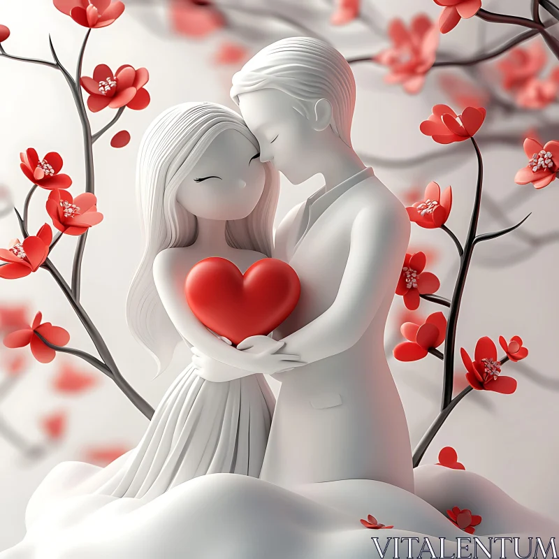 Couple Holding Heart Surrounded by Flowers AI Image