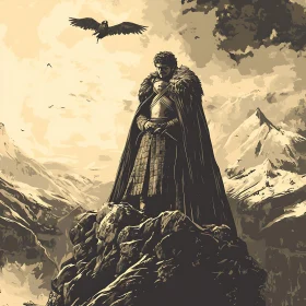 Man with Eagle in Mountain Landscape