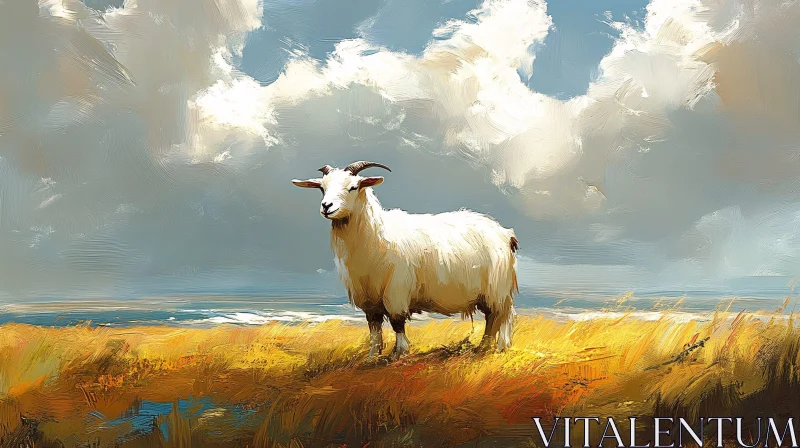 Tranquil Landscape with a Goat AI Image