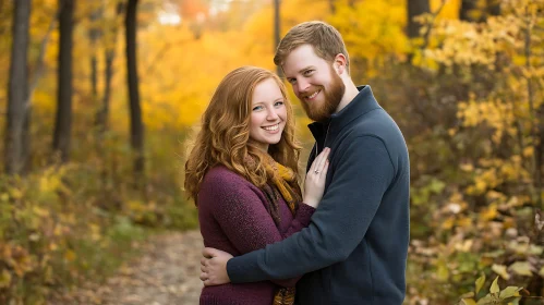 Romantic Couple in Autumn Woods