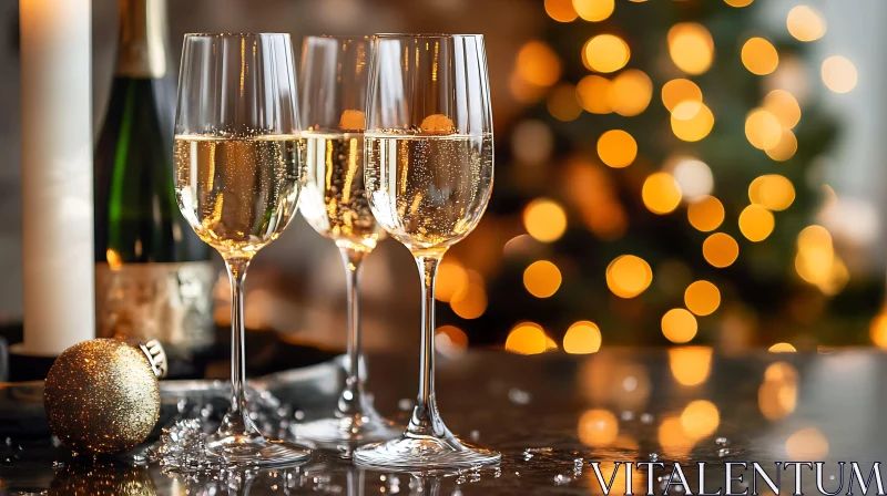 Elegant Champagne Glasses Christmas Celebration AI Image