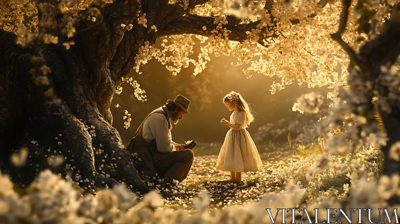 AI ART Family Moment Under Blooming Tree