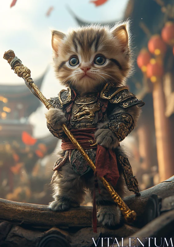 AI ART Armored Kitten Guarding the Realm