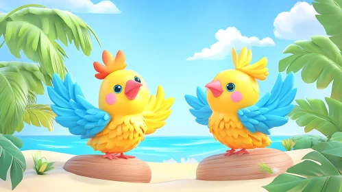 Tropical Birds Cartoon Illustration