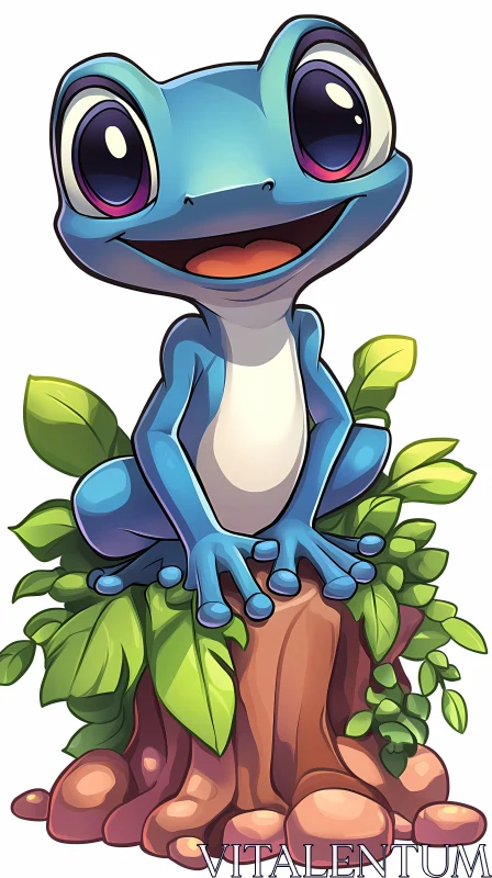 Playful Blue Frog Illustration AI Image