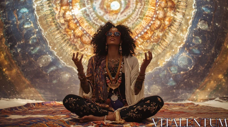 Meditating Woman in Bohemian Style AI Image