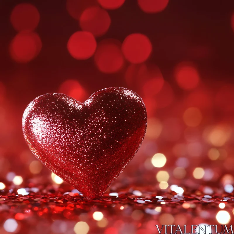 Red Glitter Heart with Bokeh Lights AI Image