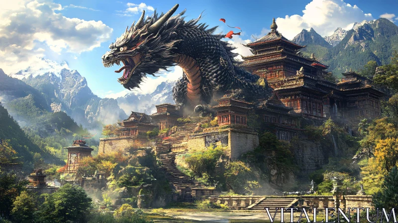 AI ART Mythical Dragon Guardian of the Temple