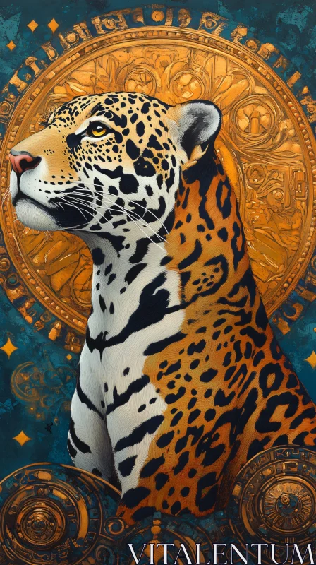 Artistic Jaguar with Golden Background AI Image