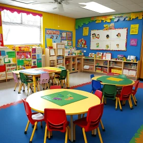 Vibrant Preschool Classroom with Tables and Chairs