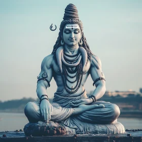 Meditative Shiva Sculpture in Tranquil Setting