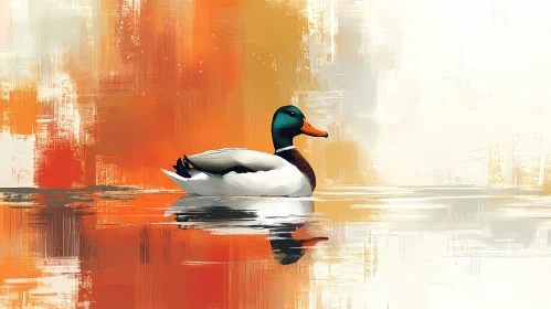 Tranquil Duck Water Reflection Art