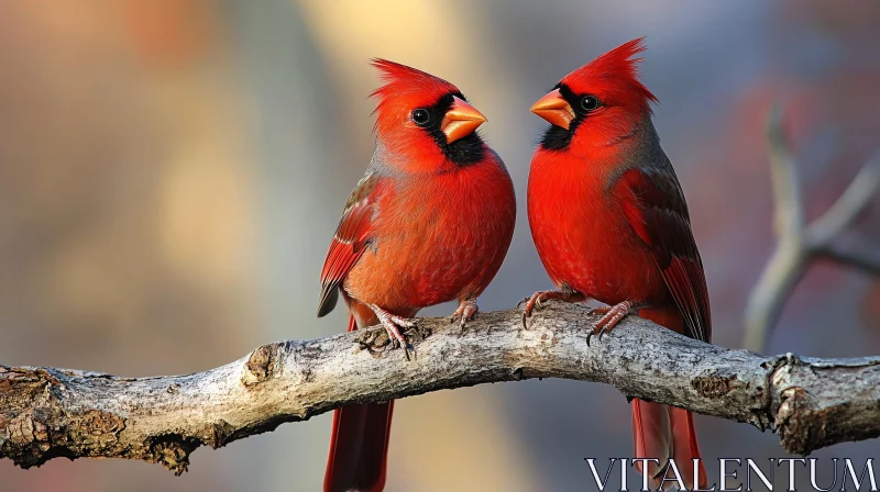 Two Red Cardinals Perched Together AI Image