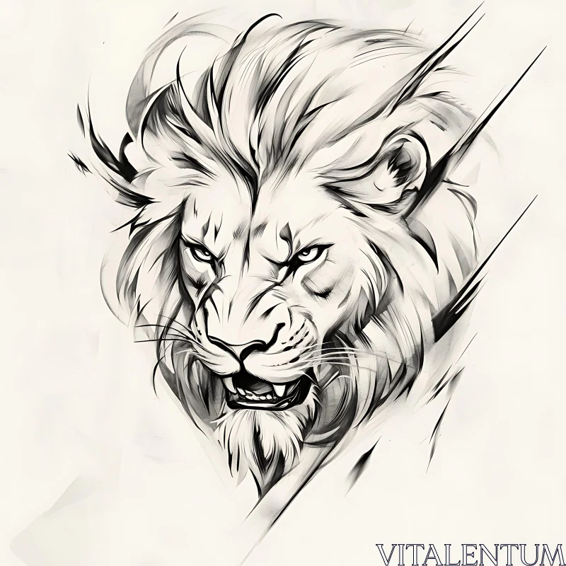 AI ART Monochrome Lion Portrait