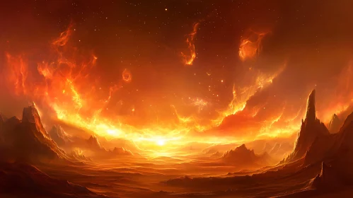 Molten Skies Over Rugged Terrain